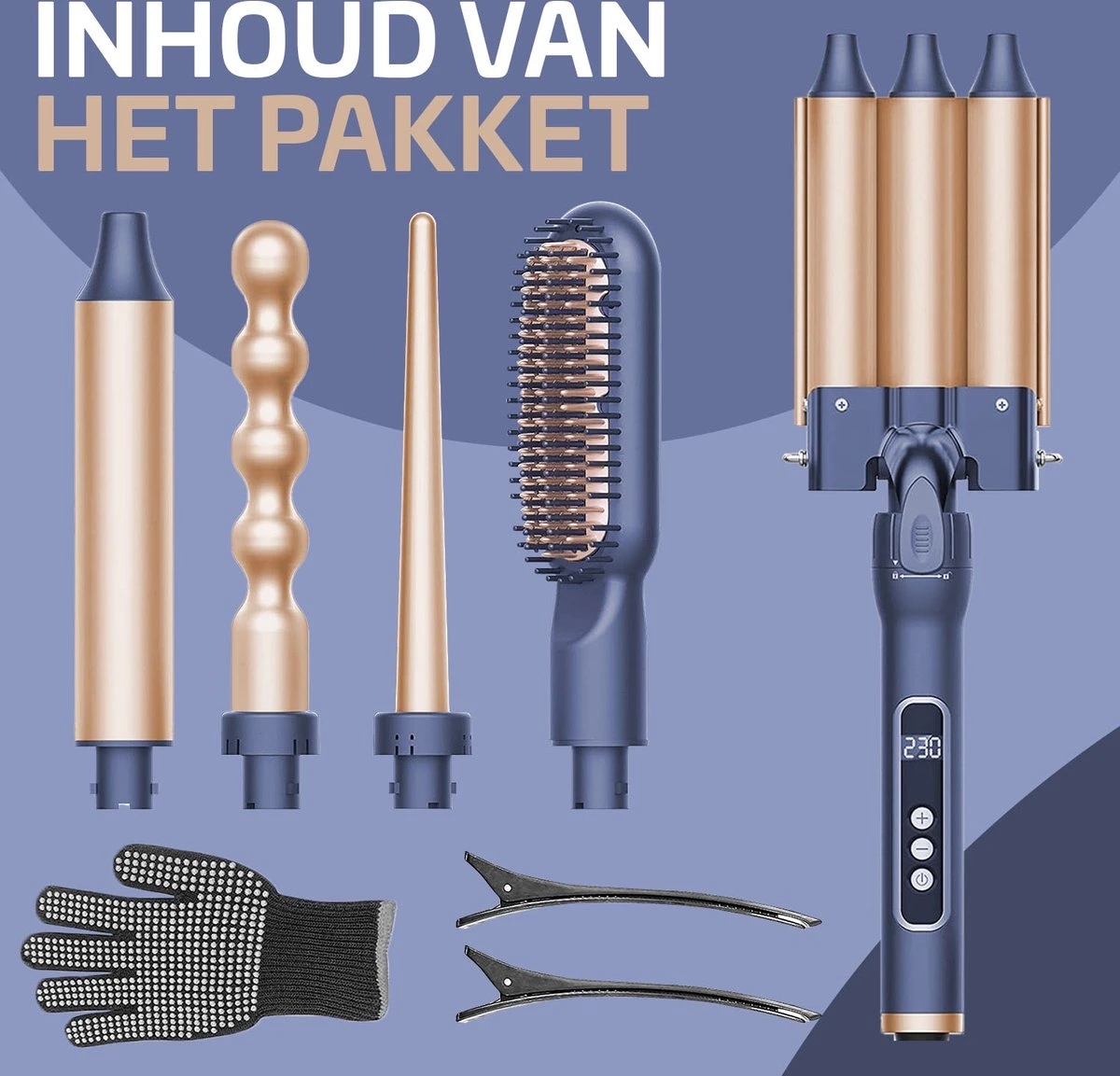 Nince Luxe Keramische Krultang Met Opzetstukken - Wafeltang Waver Golvenkrultang - Curling Iron - 9 Tot 32mm - Afbeelding 5