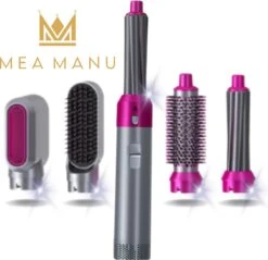 Mea Manu® - Airwrap - Krultang 5 In 1 – Föhnborstel - Hetelucht Borstel - Stijlborstel - Valentijn Cadeautje Voor Haar - Haardroger - Airstyler - Elektrische Krultang 5 In 1 - Krulborstel – Haarborstel Electrisch - Ionische Haardroger