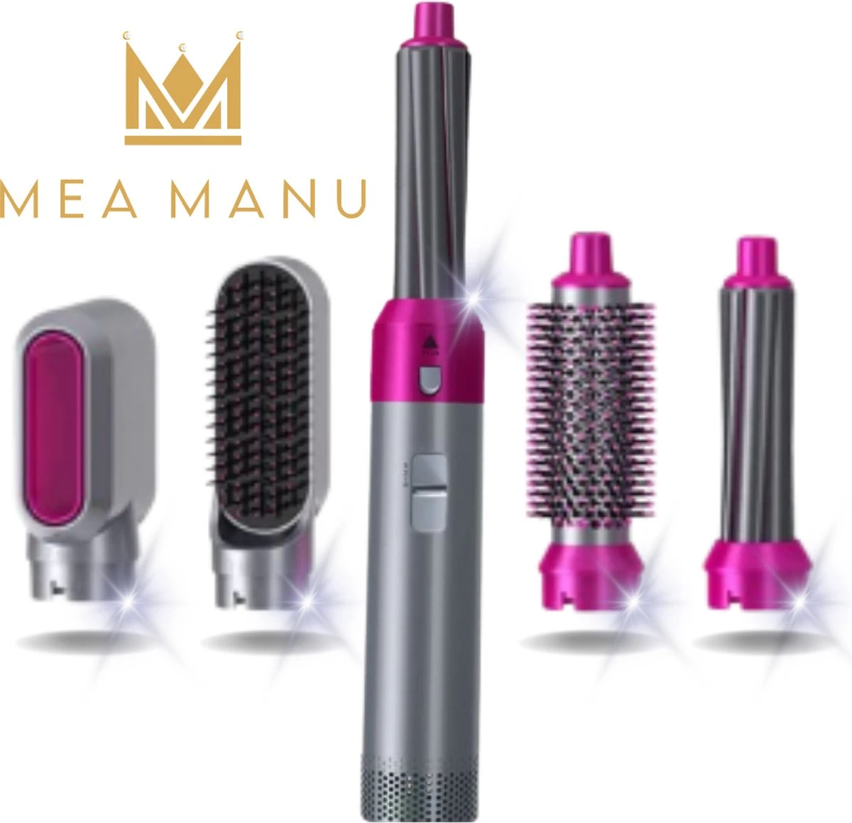 Mea Manu® - Airwrap - Krultang 5 In 1 – Föhnborstel - Hetelucht Borstel - Stijlborstel - Valentijn Cadeautje Voor Haar - Haardroger - Airstyler - Elektrische Krultang 5 In 1 - Krulborstel – Haarborstel Electrisch - Ionische Haardroger