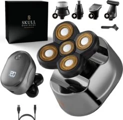 Skull Brothers® Wolf Pro Platinum - Scheerapparaat Voor Mannen 6 In 1 - Hoofd Kaal Scheren - Gezicht En Hoofd Trimmer - Waterdicht - Nat En Droog Shaver