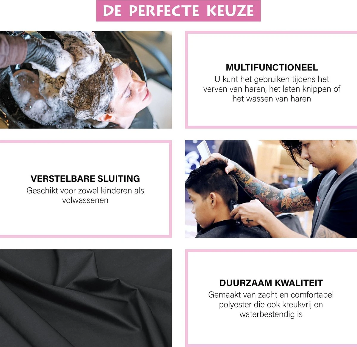 Merkloos Kappersmantel - Kapmantel - Kappersschort - Kapper - Zwart - Afbeelding 3