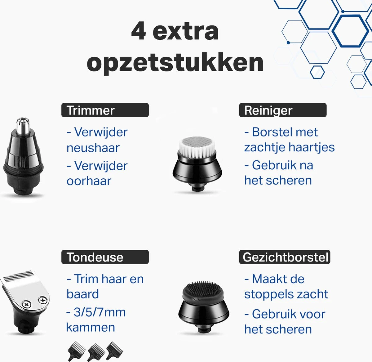 Vivid Green 5-in-1 Scheerapparaat Mannen - Trimmer - Nat En Droog Scheren - Incl. 5 Opzetstukken - Draadloos - Afbeelding 8