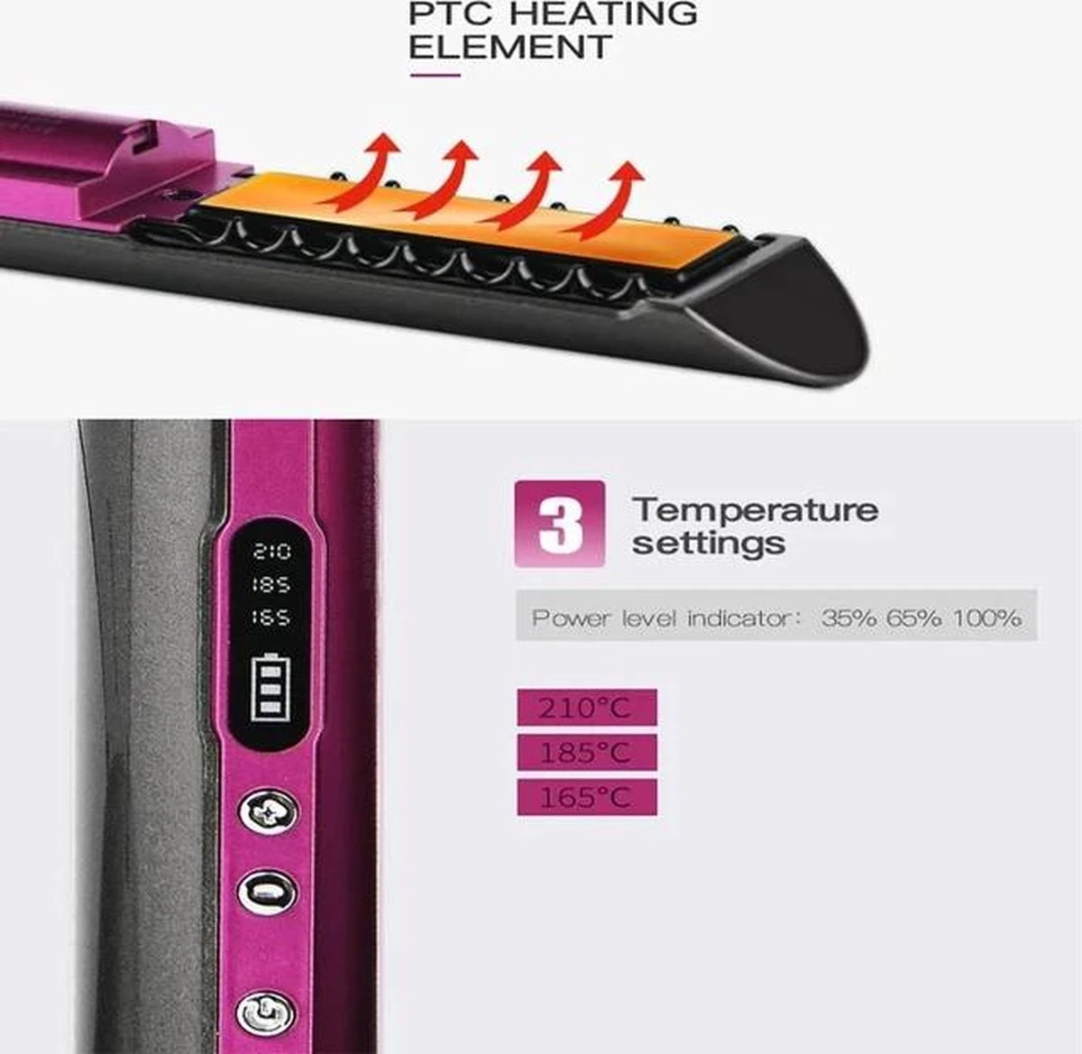 VENEUX® - Draadloze 2 In 1 Krultang En Stijltang - Grijs / Roze - Tiktok - Afbeelding 10