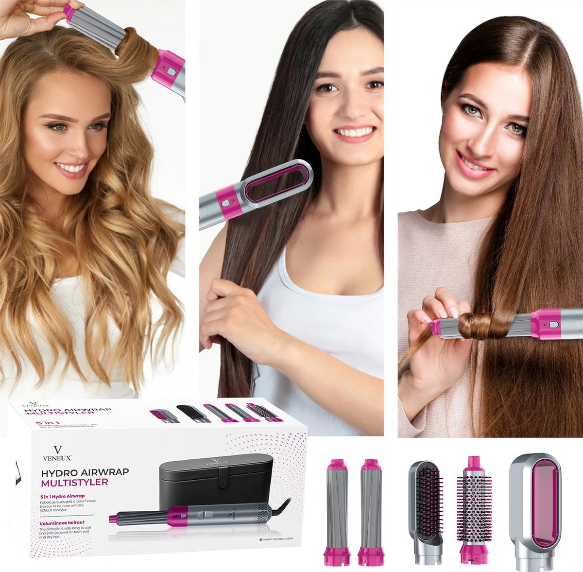 VENEUX® Airwrap Krultang - Krultangen - Föhnborstel - 5 In 1 Multi Styler - Grijs - TikTok -Inclusief Leren Opbergcase - Nieuwste Versie 2.5 Maart 2023 Edition - Afbeelding 12