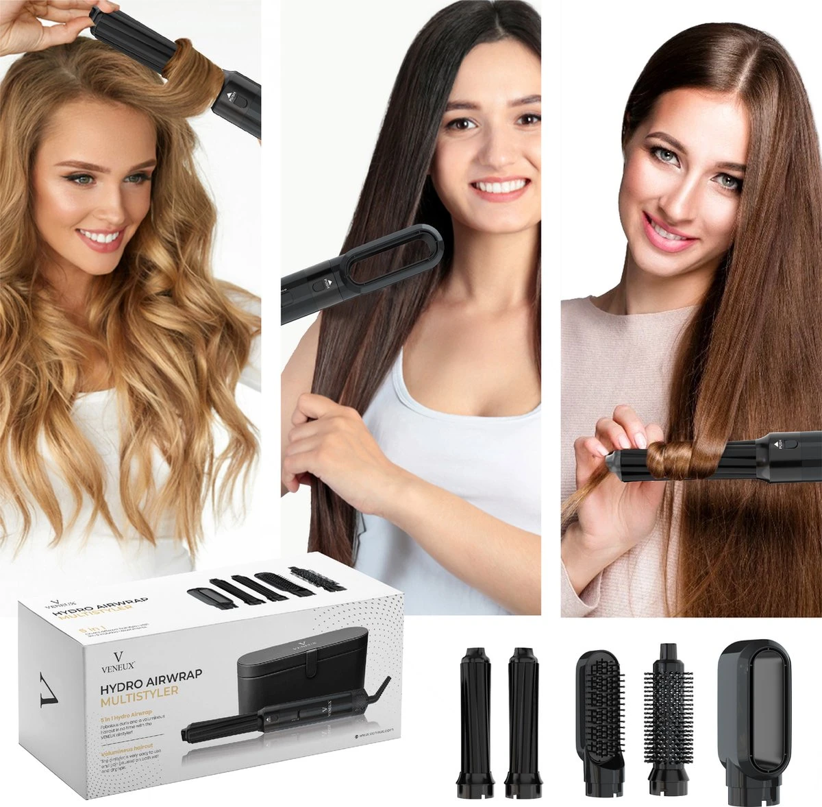 VENEUX® Airwrap Krultang - Krultangen - Föhnborstel - 5 In 1 Multi Styler - Zwart - TikTok -Inclusief Leren Opbergcase - Nieuwe Versie 2.5 Maart 2023 Edition - Afbeelding 12