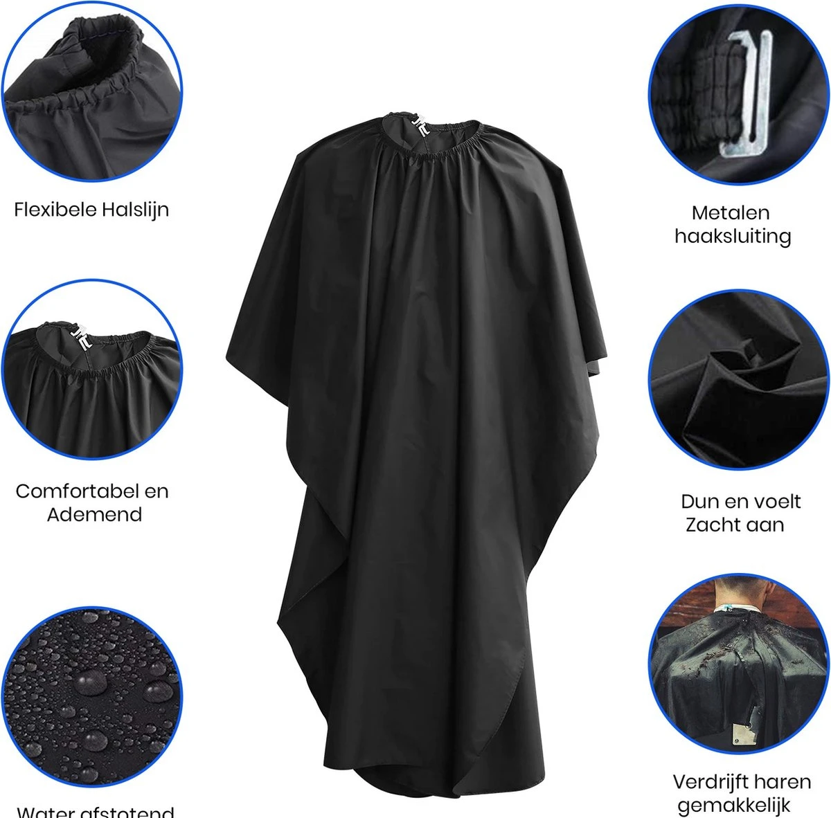 Merkloos Kappersmantel – Elastische Halssluiting - Metalen Gesp – Kapmantel Zwart - Afbeelding 5