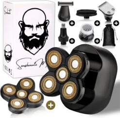 6-in-1 Scheerapparaat Mannen + Extra Scheerkop – Trimmer - Sansbeauté Skull Edition Classic - Electric Face & Head Shaver - Hoofd Kaal Scheren – Nat & Droog - Elektrisch