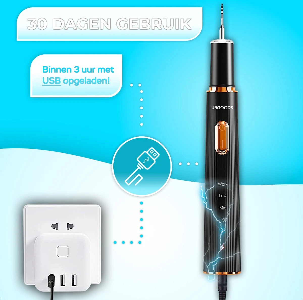 Tandsteen Verwijderaar Set - Elektrisch - Sonisch - Draadloos - Tandplak Verwijderen - Wit - Afbeelding 2