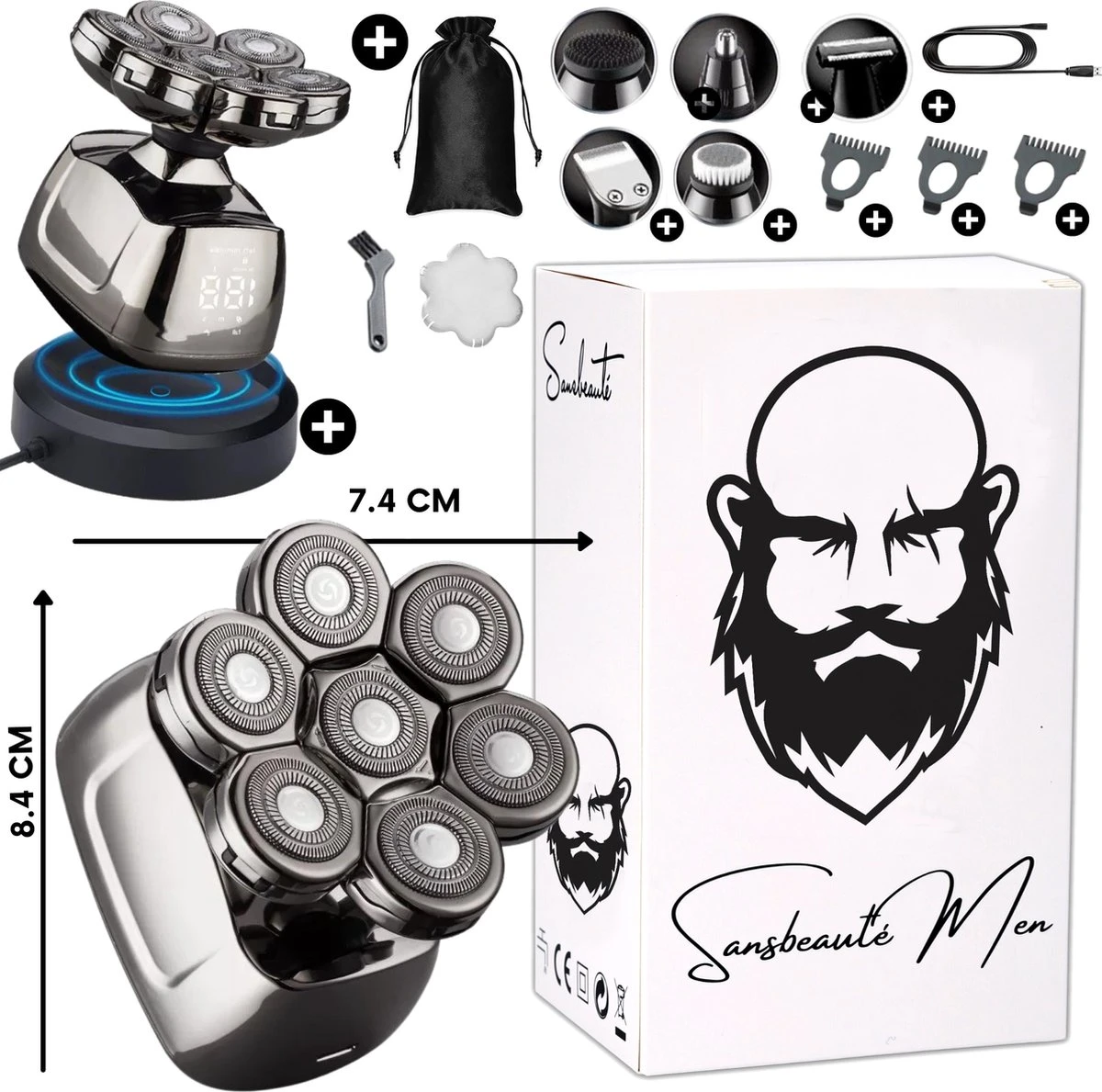 6-in-1 Scheerapparaat Mannen – Trimmer - Skull Edition PRO - Electric Face & Head Shaver - Hoofd Kaal Scheren – Nat & Droog - Draadloos Opladen - Elektrisch - Incl. E-Book - Afbeelding 15