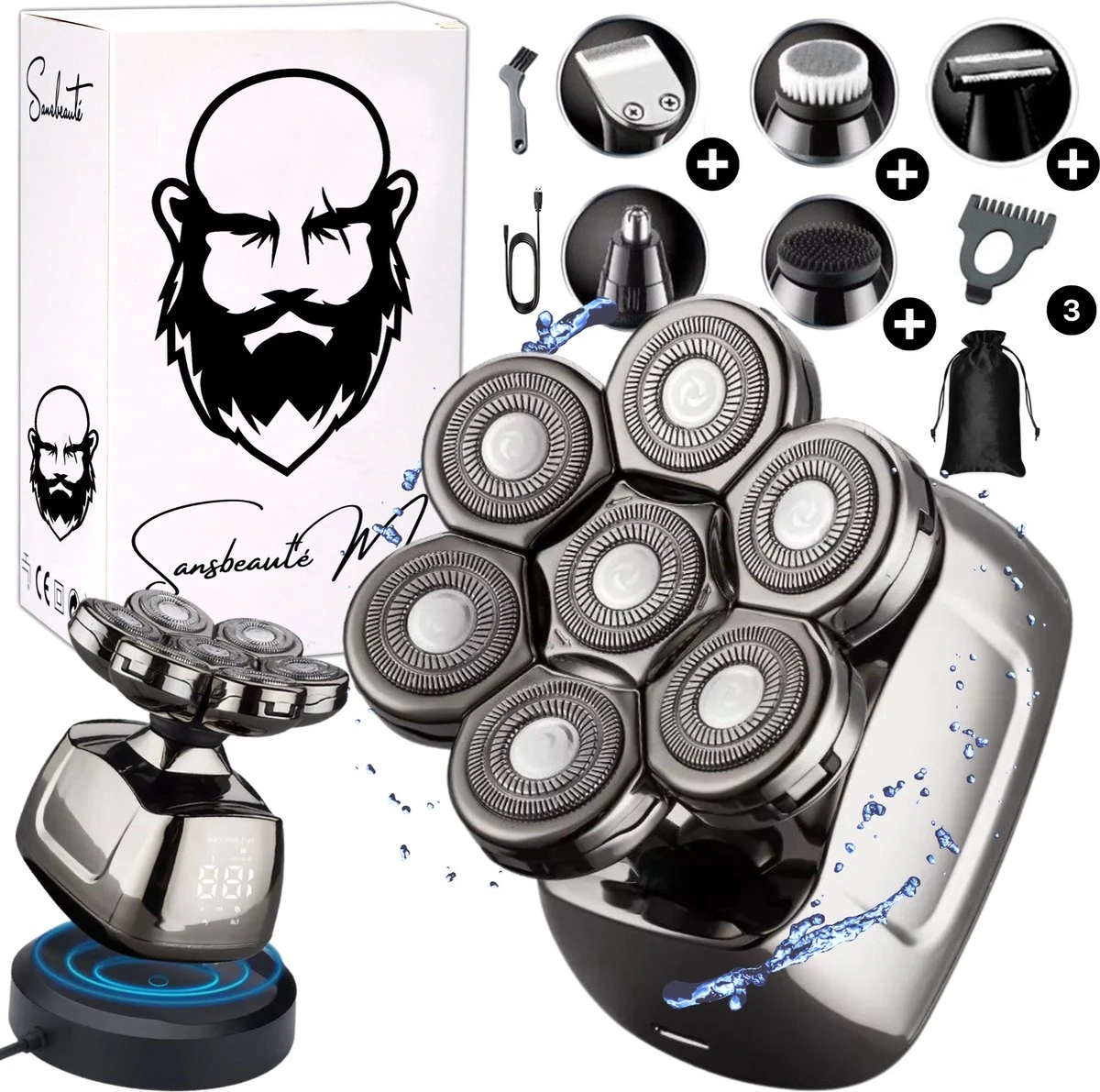 6-in-1 Scheerapparaat Mannen – Trimmer - Skull Edition PRO - Electric Face & Head Shaver - Hoofd Kaal Scheren – Nat & Droog - Draadloos Opladen - Elektrisch - Incl. E-Book