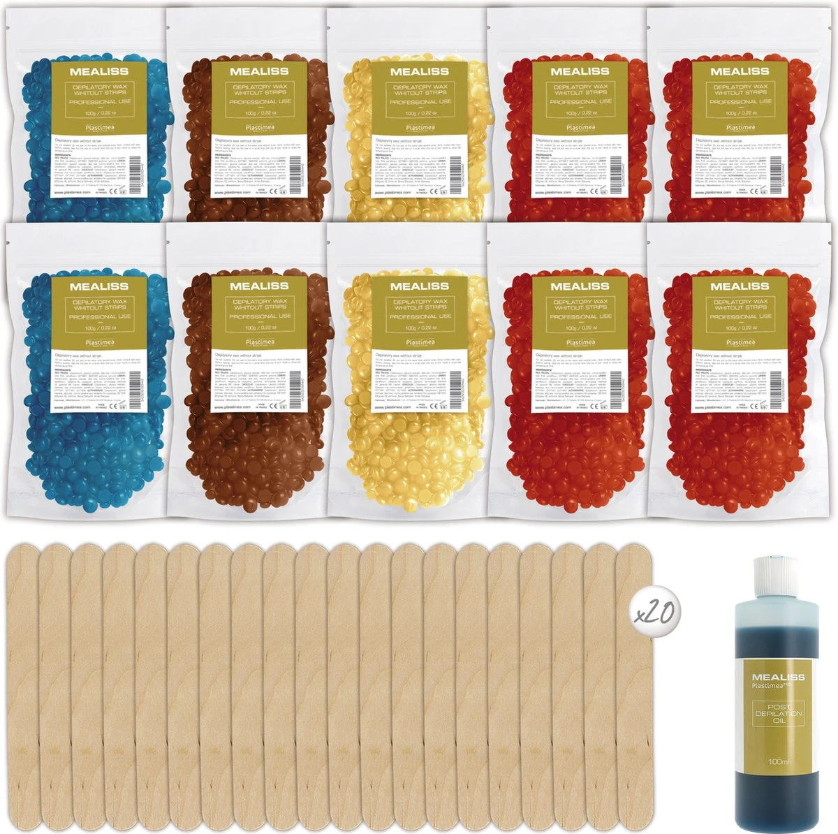 Kit Mealiss®120 - Wax - 1000 Gr Hypoallergene Wax - Spatels - 100ml Olie - Afbeelding 2