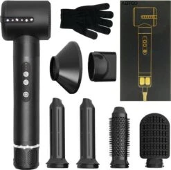 ABTOO Professionele 7-in-1 Airwrap Föhnborstel & Haarstijler - Inclusief Opbergdoos & Hittebestendige Handschoen - Haardroger Föhn Met Borstel Styler - Elektrische Haarborstel / Krultang - Multistyler Krulborstel - Magische Stijlborstel - Hairwrap