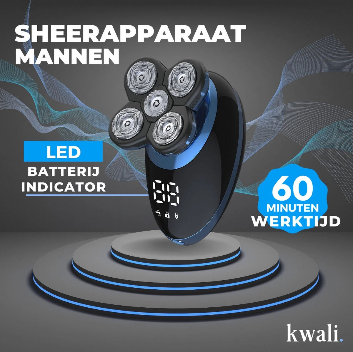 Kwali.® Scheerapparaat Mannen Pro 2023 - Baardtrimmer - Bodygroomer Mannen - Trimmer Baard - Draadloos - Waterbestendig - Blauw - Afbeelding 2