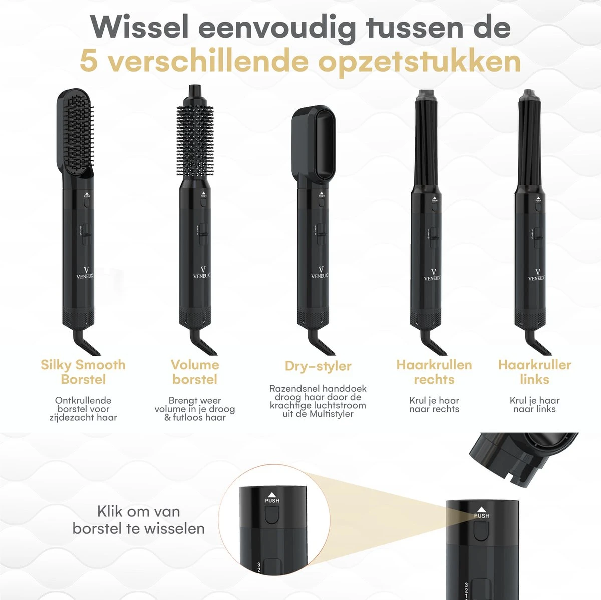 VENEUX® Airwrap Krultang - Krultangen - Föhnborstel - 5 In 1 Multi Styler - Zwart - TikTok - Nieuwste Versie 2.5 Maart 2023 Edition - Afbeelding 5