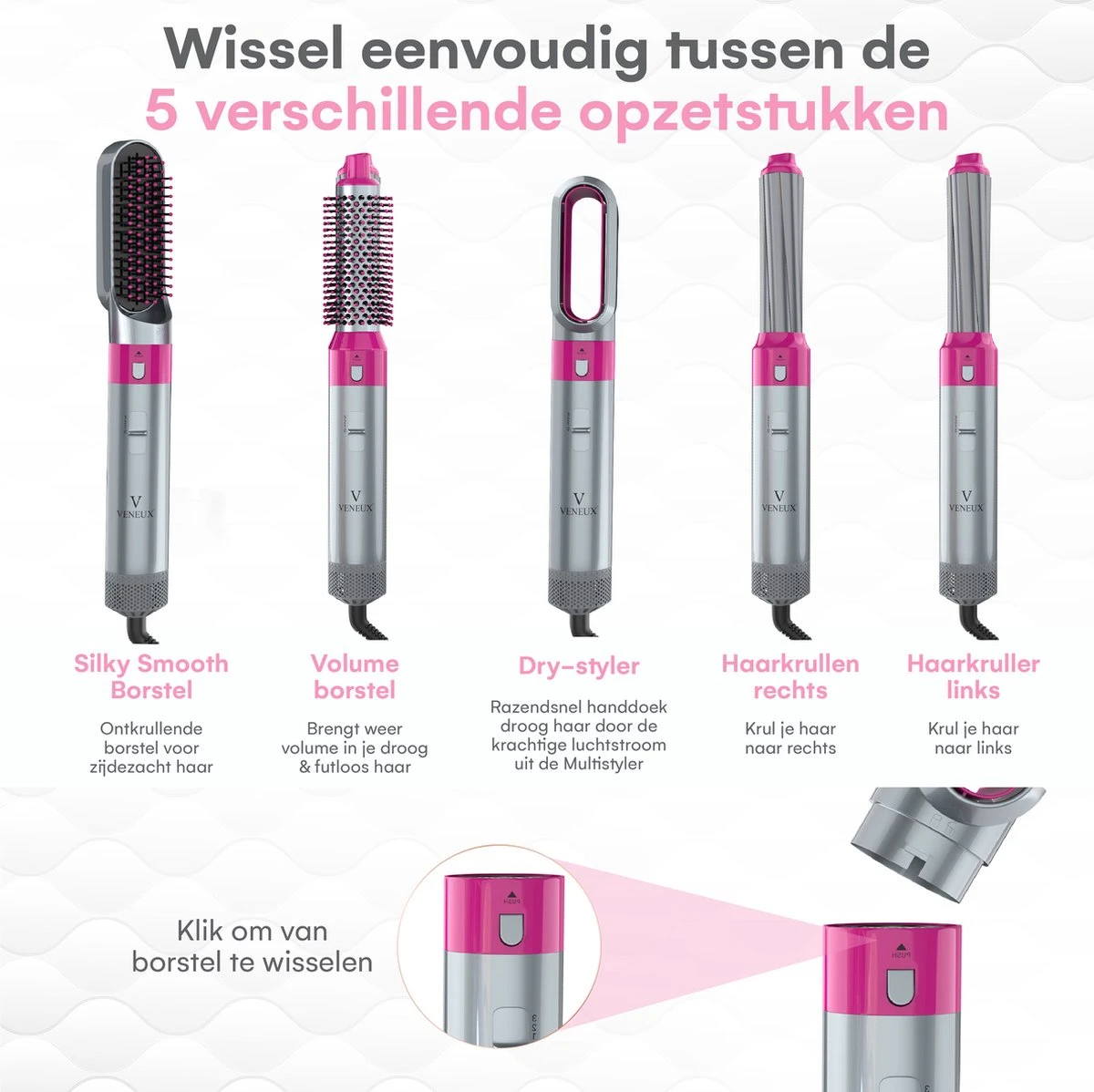 VENEUX® Airwrap Krultang - Krultangen - Föhnborstel - 5 In 1 Multi Styler - Grijs - TikTok -Inclusief Leren Opbergcase - Nieuwste Versie 2.5 Maart 2023 Edition - Afbeelding 5