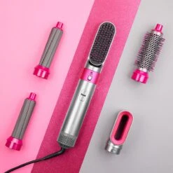 Dryze Airstyler Grey/pink Edition - Inclusief Leren Opbergdoos - Krultang - Föhn - Airwrap - Föhnborstel En Stijltang In 1
