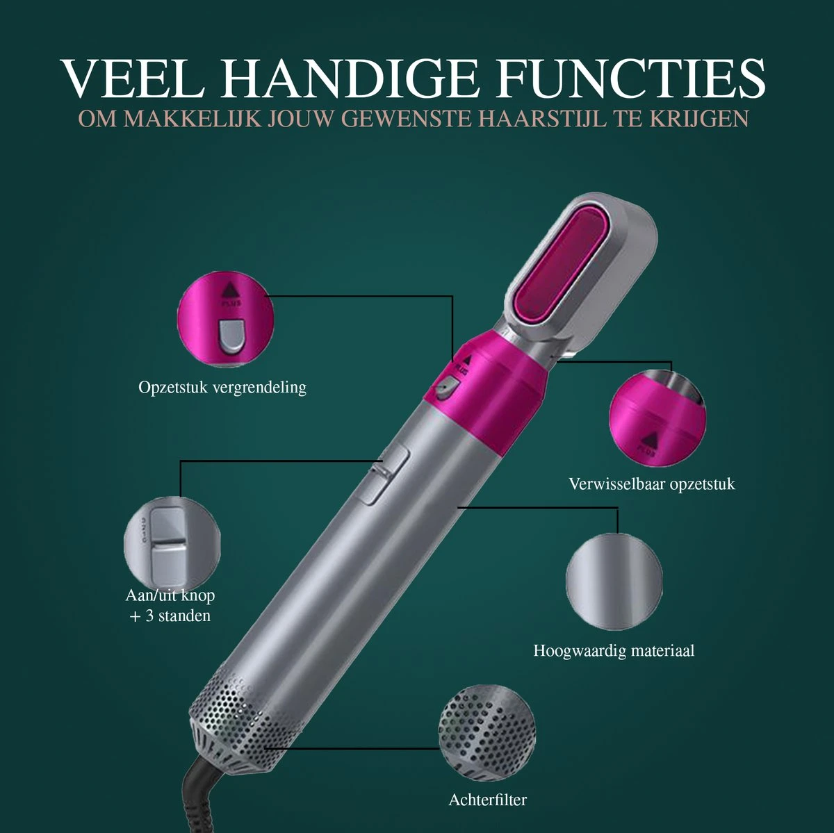 Zenits Airwrap 5 In 1 - Multistyler - Krultang & Stijltang - Fohn Borstel - Haar Wrap - Stijlborstel - Afbeelding 4