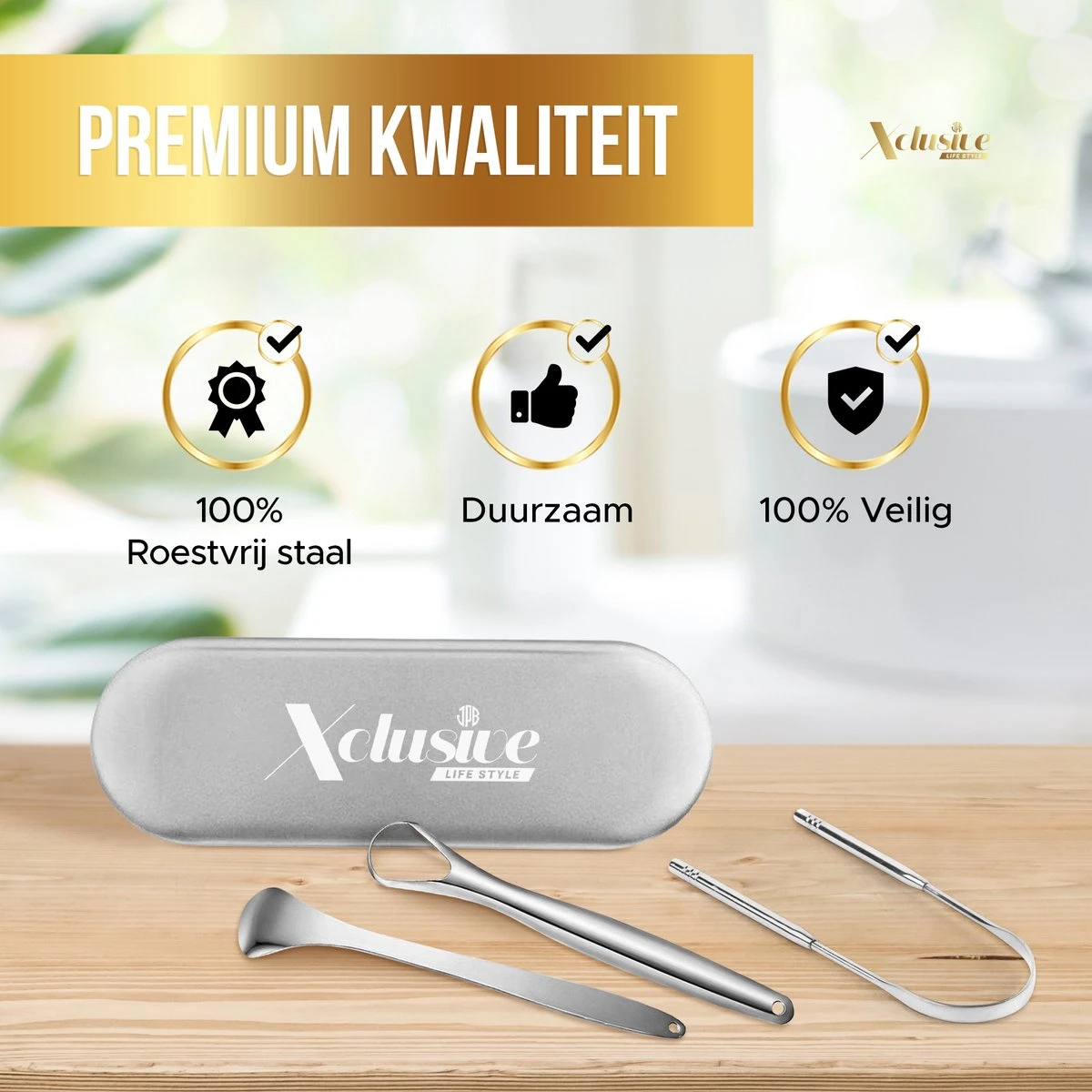 Xclusive-lifestyle® - Luxe RVS Tongschraperset - 4-Delige Professionele Tongreiniger - Mondverzorging - Mondhygiëne - Herbruikbaar En Duurzaam - Ayurveda - Aanbevolen Door Tandartsen - Afbeelding 5