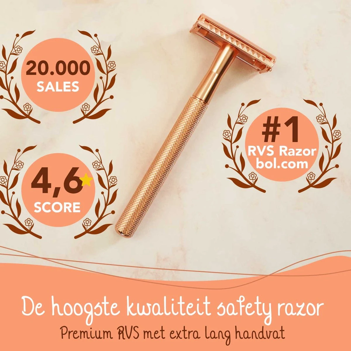 Bamboozy Safety Razor RVS + 20 Scheermesjes Rose Gold Goud Voor Vrouwen Dames Zero Waste Duurzaam Scheermesje Veiligheidsscheermes - Afbeelding 2
