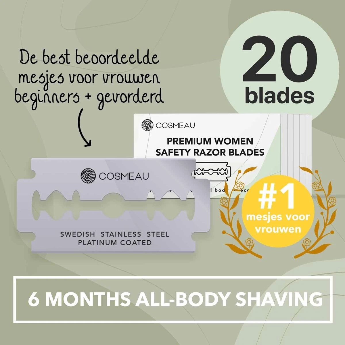 Bamboozy Safety Razor RVS + 20 Scheermesjes Rose Gold Goud Voor Vrouwen Dames Zero Waste Duurzaam Scheermesje Veiligheidsscheermes - Afbeelding 10