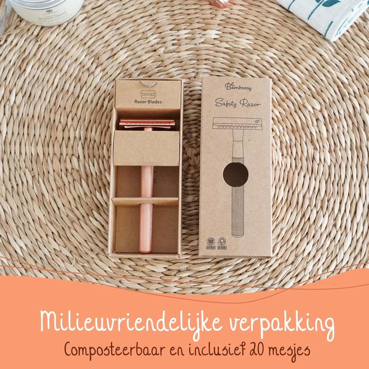 Bamboozy Safety Razor RVS + 20 Scheermesjes Rose Gold Goud Voor Vrouwen Dames Zero Waste Duurzaam Scheermesje Veiligheidsscheermes - Afbeelding 11