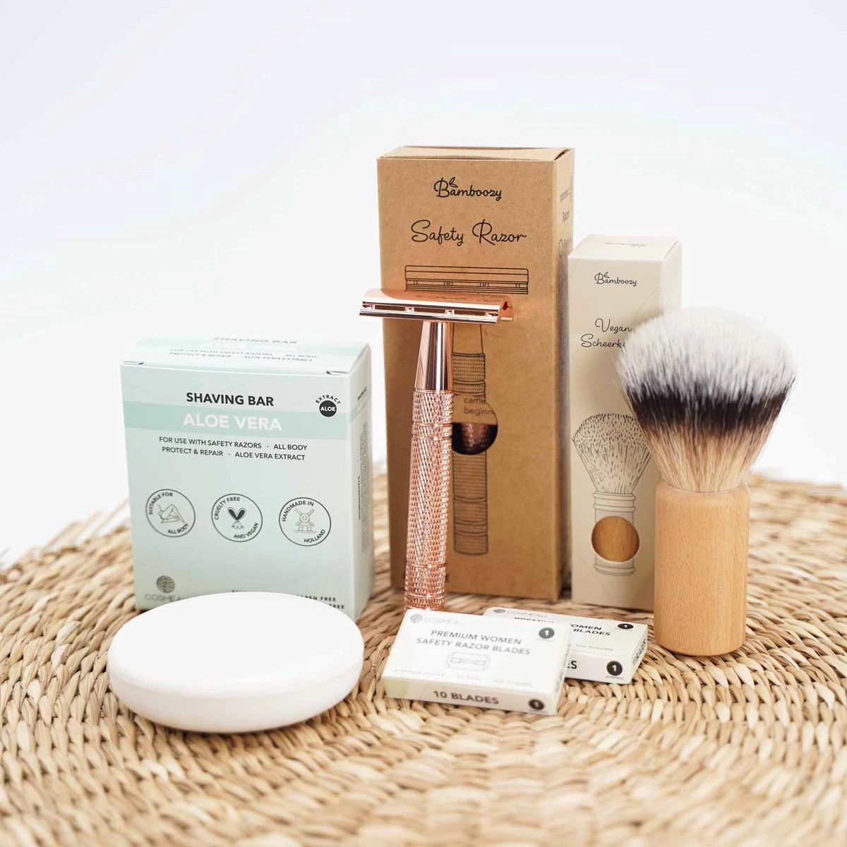 Safety Razor Starterkit Aluminium Voor Vrouw Rose Gold Goud - 20 Mesjes - Scheerkwast - Scheerzeep - Scheren Starterset - Afbeelding 11