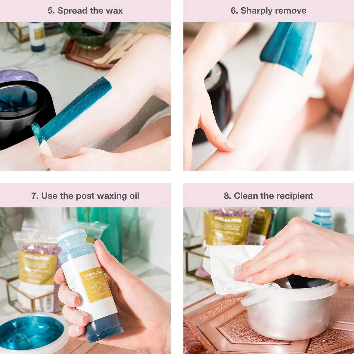 Kit Mealiss®120 - Wax - 1000 Gr Hypoallergene Wax - Spatels - 100ml Olie - Afbeelding 4