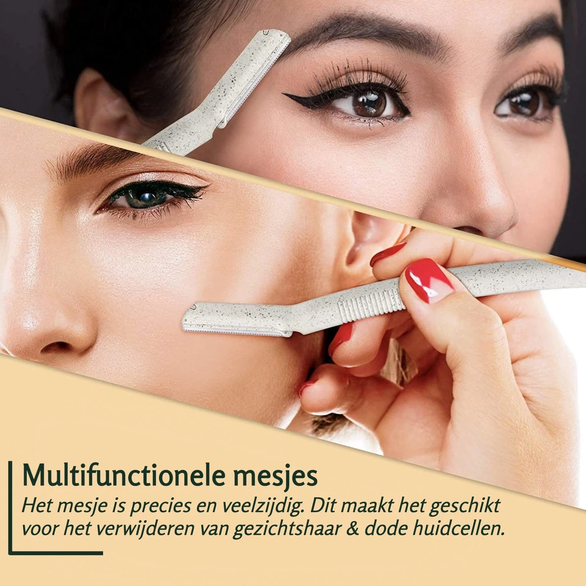 Premium Self-Care Dermaplaning Mesjes - Wenkbrauw Scheermesje - 12 Mesjes - Precisie Mesje - Duurzaam - Biologisch Afbreekbaar - Wenkbrauw Trimmer - Eyebrow Razor - Met Handleiding - Afbeelding 3