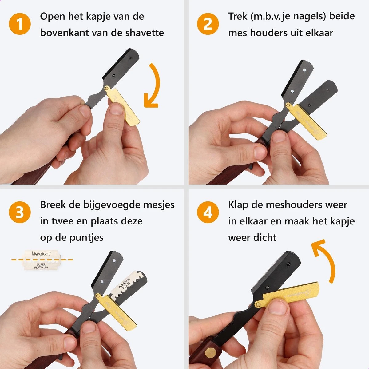 Premium Shavette Open Scheermes Met 20 Scheermesjes - Straight Razor Kappersmes - Barbiersmes - Cut Throat Razor Nekmes - Klassiek Klap Scheermes - Safety Razor Feather Mes 6 Premium Shavette Open Scheermes Met 20 Scheermesjes - Straight Razor Kappersmes - Barbiersmes - Cut Throat Razor Nekmes - Klassiek Klap Scheermes - Safety Razor Feather Mes - Afbeelding 4