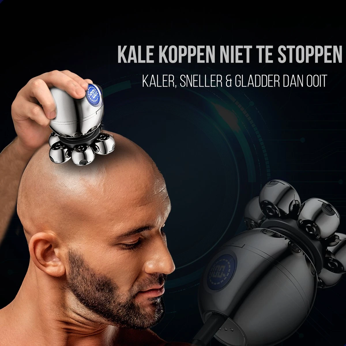 HYL® 8-in-1 Scheerapparaat Mannen - Skull Shaver – Neus & Baard Trimmer – Head Shaver - Draadloos Opladen - 7 Koppen - Zilver - Afbeelding 4