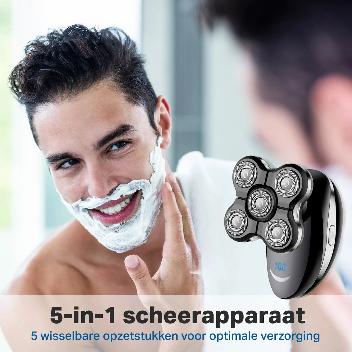 Vivid Green 5-in-1 Scheerapparaat Mannen - Trimmer - Nat En Droog Scheren - Incl. 5 Opzetstukken - Draadloos - Afbeelding 2
