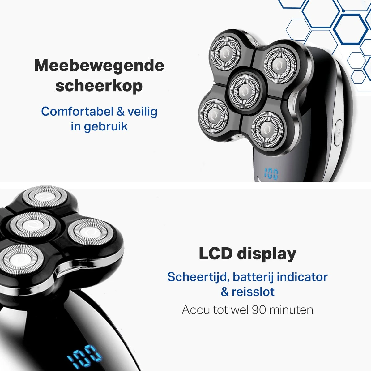 Vivid Green 5-in-1 Scheerapparaat Mannen - Trimmer - Nat En Droog Scheren - Incl. 5 Opzetstukken - Draadloos - Afbeelding 7