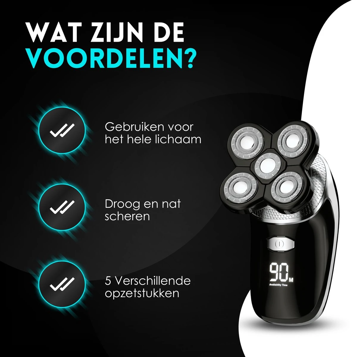 Beeperfect® 5-in-1 Scheerapparaat Mannen - Trimmer - Draadloos Nat En Droog Scheren - 5 Opzetstukken - Afbeelding 4