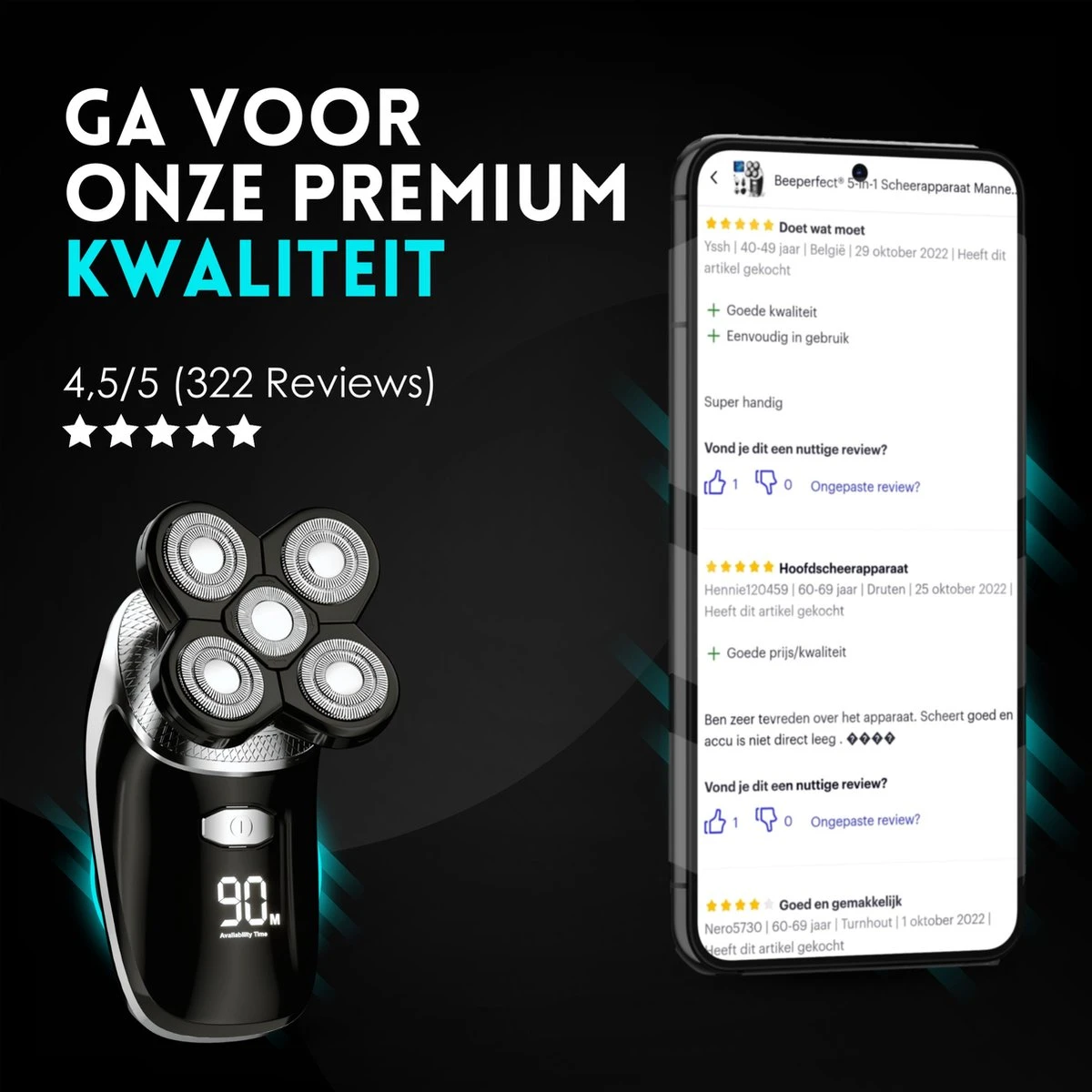 Beeperfect® 5-in-1 Scheerapparaat Mannen - Trimmer - Draadloos Nat En Droog Scheren - 5 Opzetstukken - Afbeelding 11