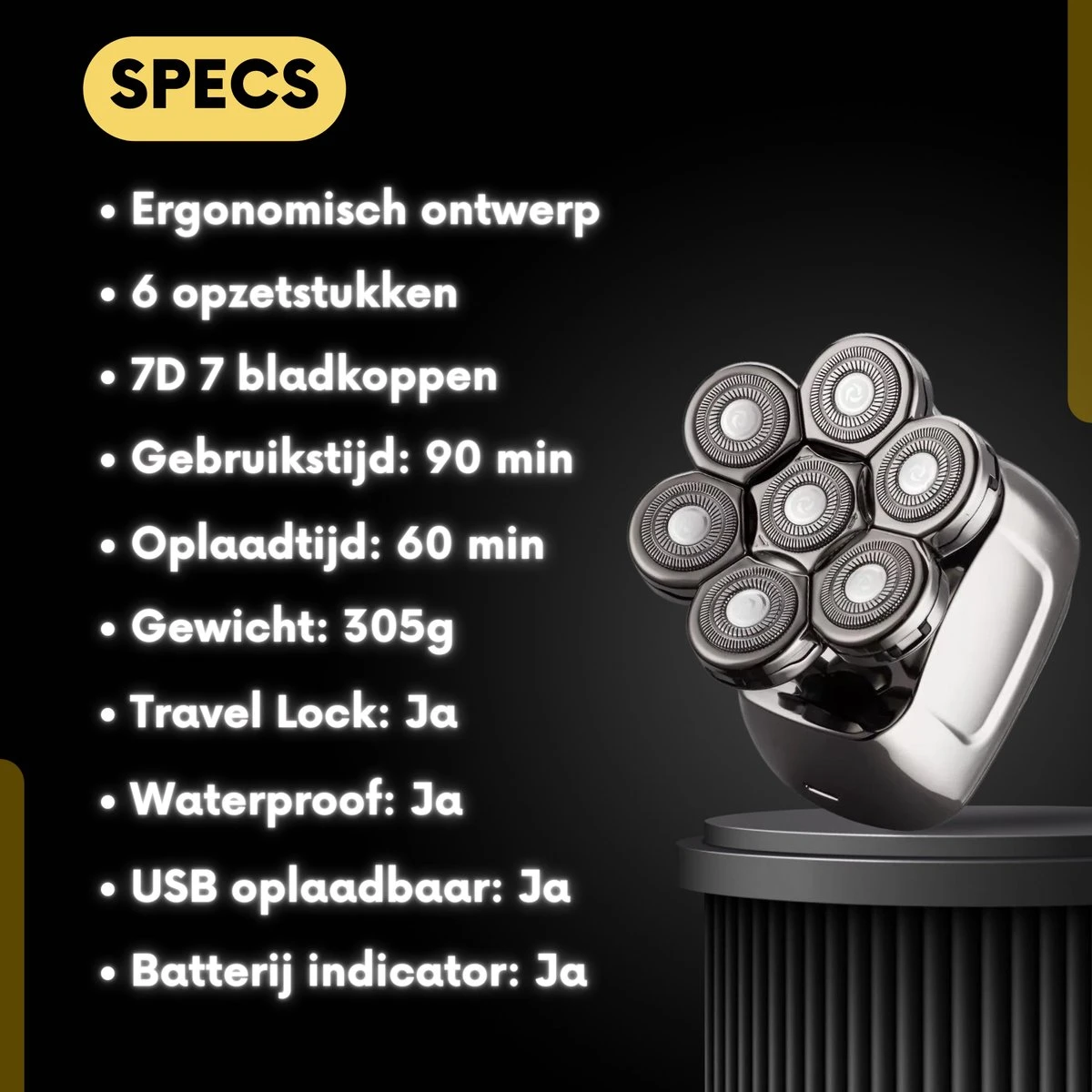 6-in-1 Scheerapparaat Mannen – Trimmer - Skull Edition PRO - Electric Face & Head Shaver - Hoofd Kaal Scheren – Nat & Droog - Draadloos Opladen - Elektrisch - Incl. E-Book - Afbeelding 2