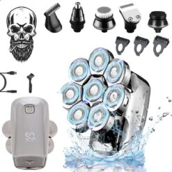 HYL® 9-in-1 Scheerapparaat Mannen - Skull Shaver – Neus & Baard Trimmer - Head Shaver - 8 Koppen - Zilver