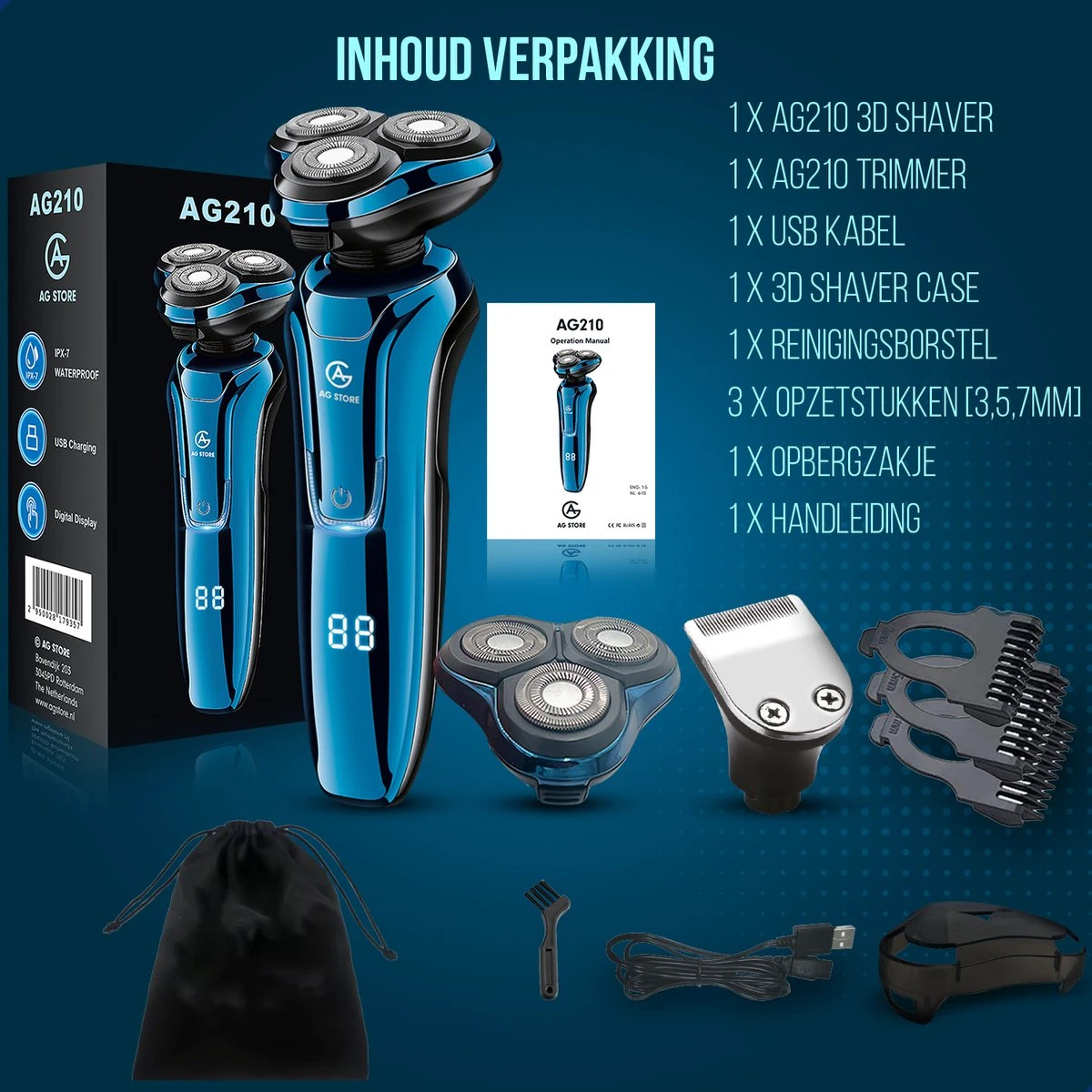 AG210 Scheerapparaat - Nat En Droog - Mannen - Scheerapparaten - Trimmer - Scheren - Draadloos - Tondeuse - Elektrisch Shaver - Baardtrimmer 7 AG210 Scheerapparaat - Nat En Droog - Mannen - Scheerapparaten - Trimmer - Scheren - Draadloos - Tondeuse - Elektrisch Shaver - Baardtrimmer - Afbeelding 5