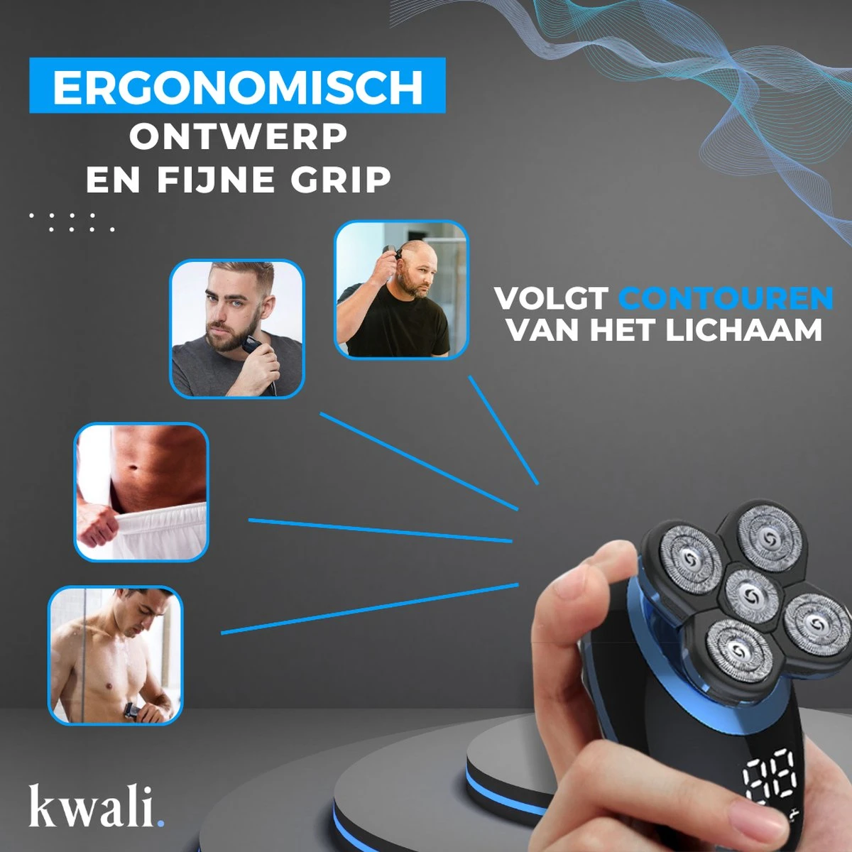 Kwali.® Scheerapparaat Mannen Pro 2023 - Baardtrimmer - Bodygroomer Mannen - Trimmer Baard - Draadloos - Waterbestendig - Blauw - Afbeelding 9