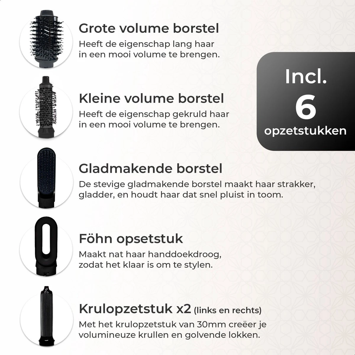 Tutabelle Airwrap - 6 In 1 Haarstyler - Trendy Airstyler - Multistyler - Airwrap Krultang - Krulborstel - Hairstyler - Fohnborstel - Stijltang - Zwart - Afbeelding 2