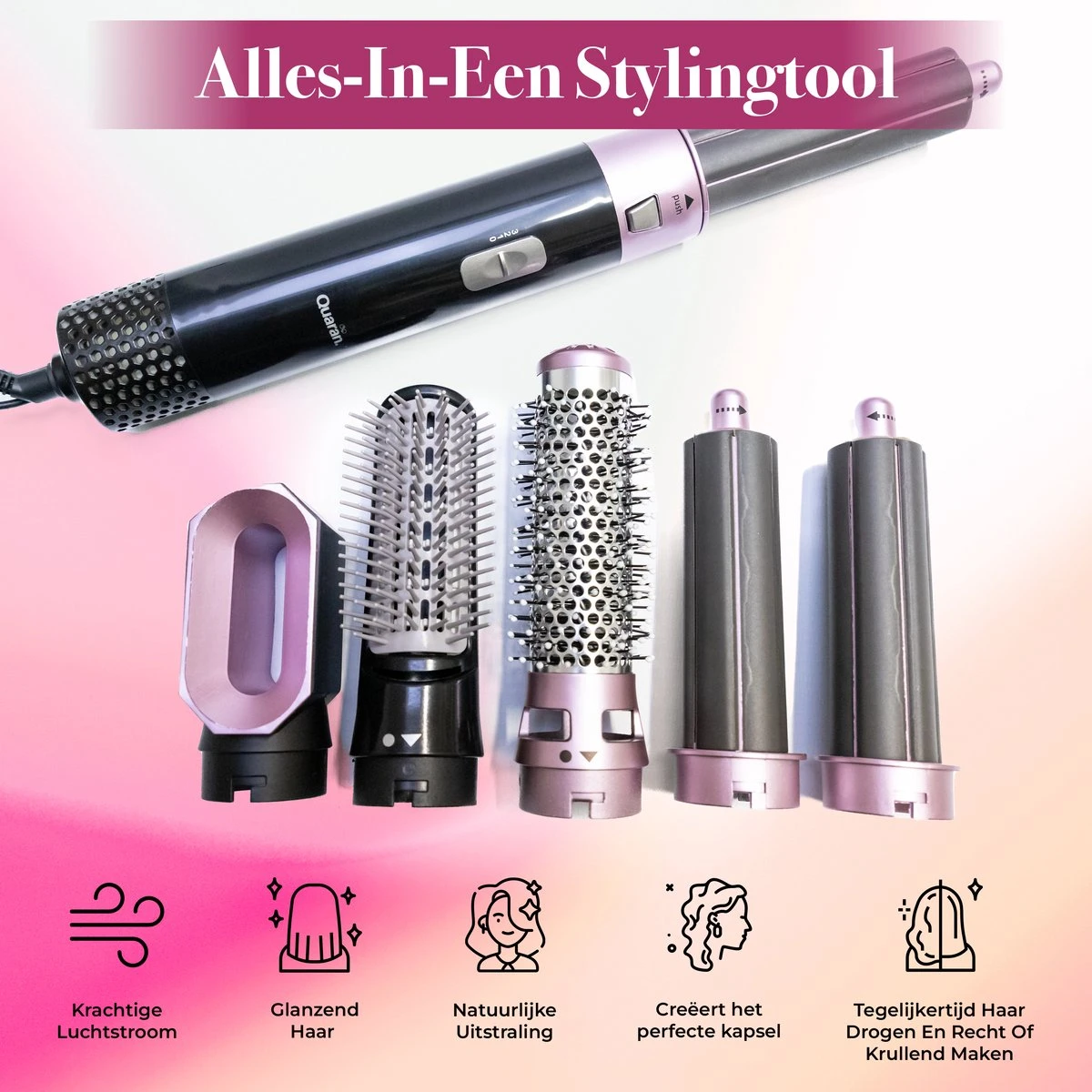 Quaran Airwrap - 5 In 1 Set - Föhnborstel - Krultang - Stijltang - Hairwrap - Haardroger Met Borstel - Krulborstel - Stijlborstel - Haarborstel - Multistyler - Afbeelding 2