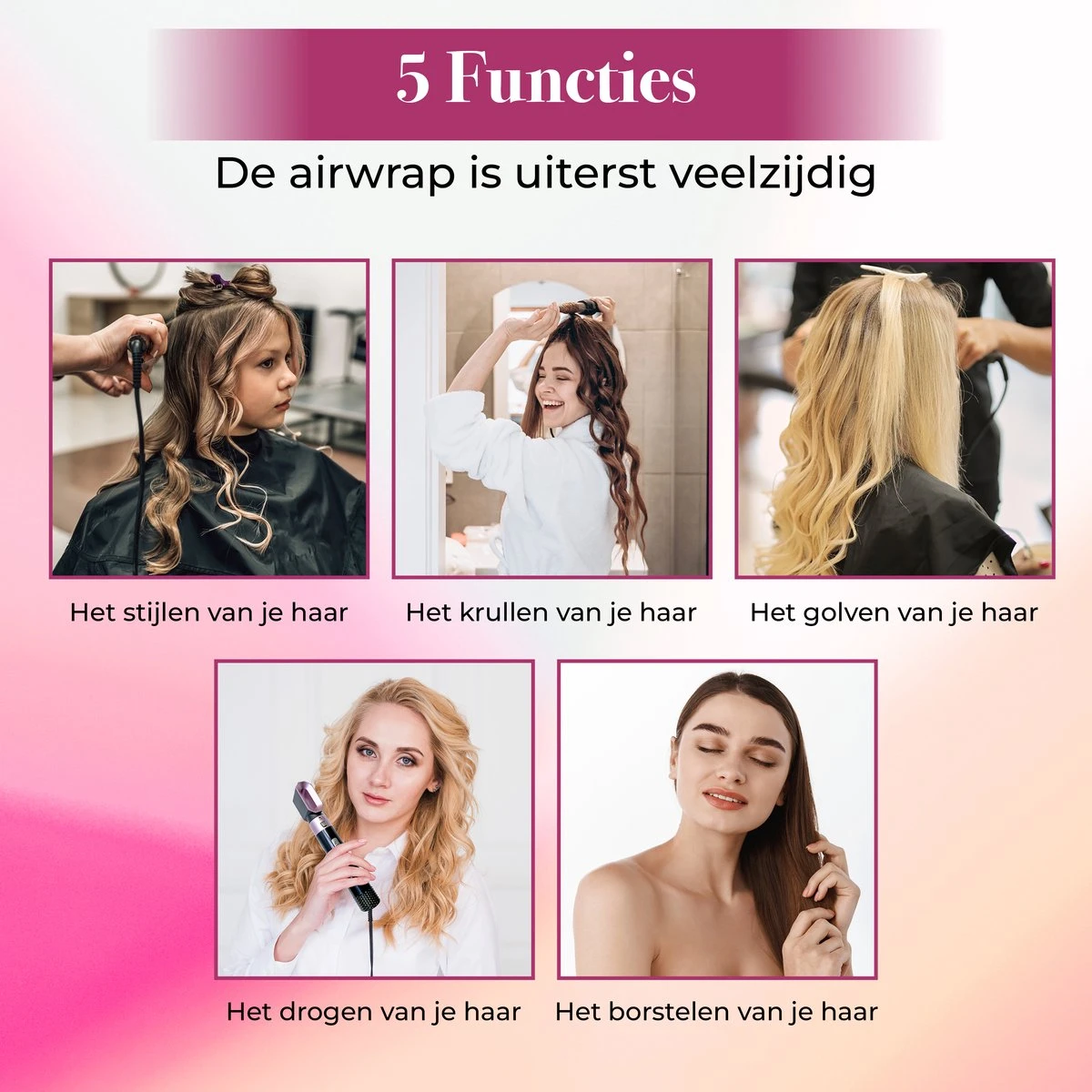 Quaran Airwrap - 5 In 1 Set - Föhnborstel - Krultang - Stijltang - Hairwrap - Haardroger Met Borstel - Krulborstel - Stijlborstel - Haarborstel - Multistyler - Afbeelding 6