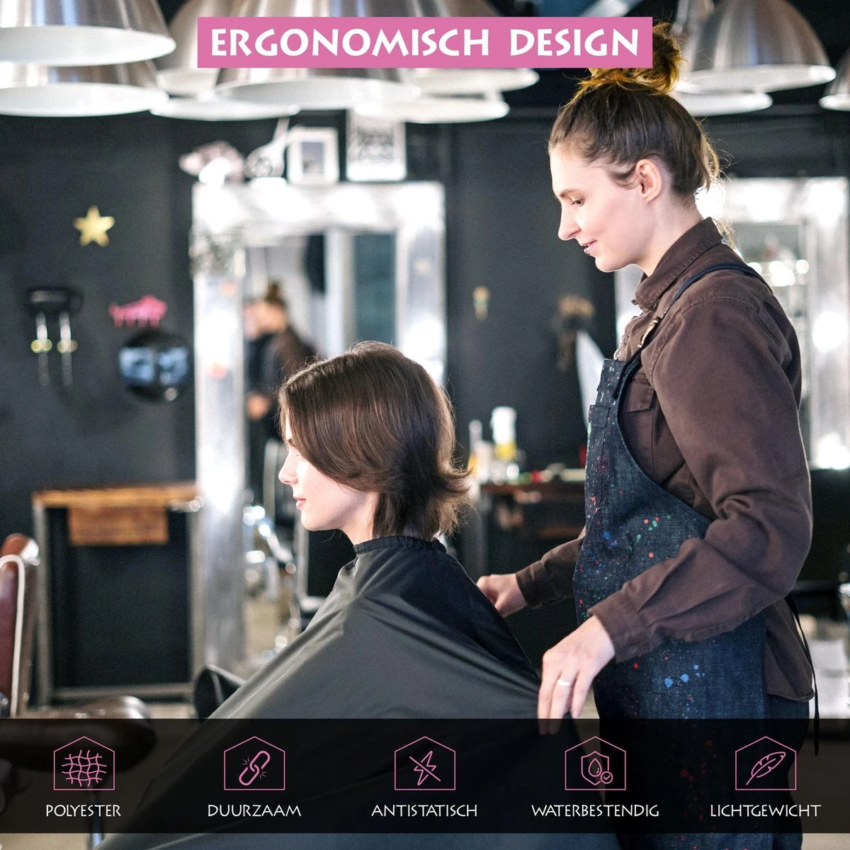 Merkloos Kappersmantel - Kapmantel - Kappersschort - Kapper - Zwart - Afbeelding 2