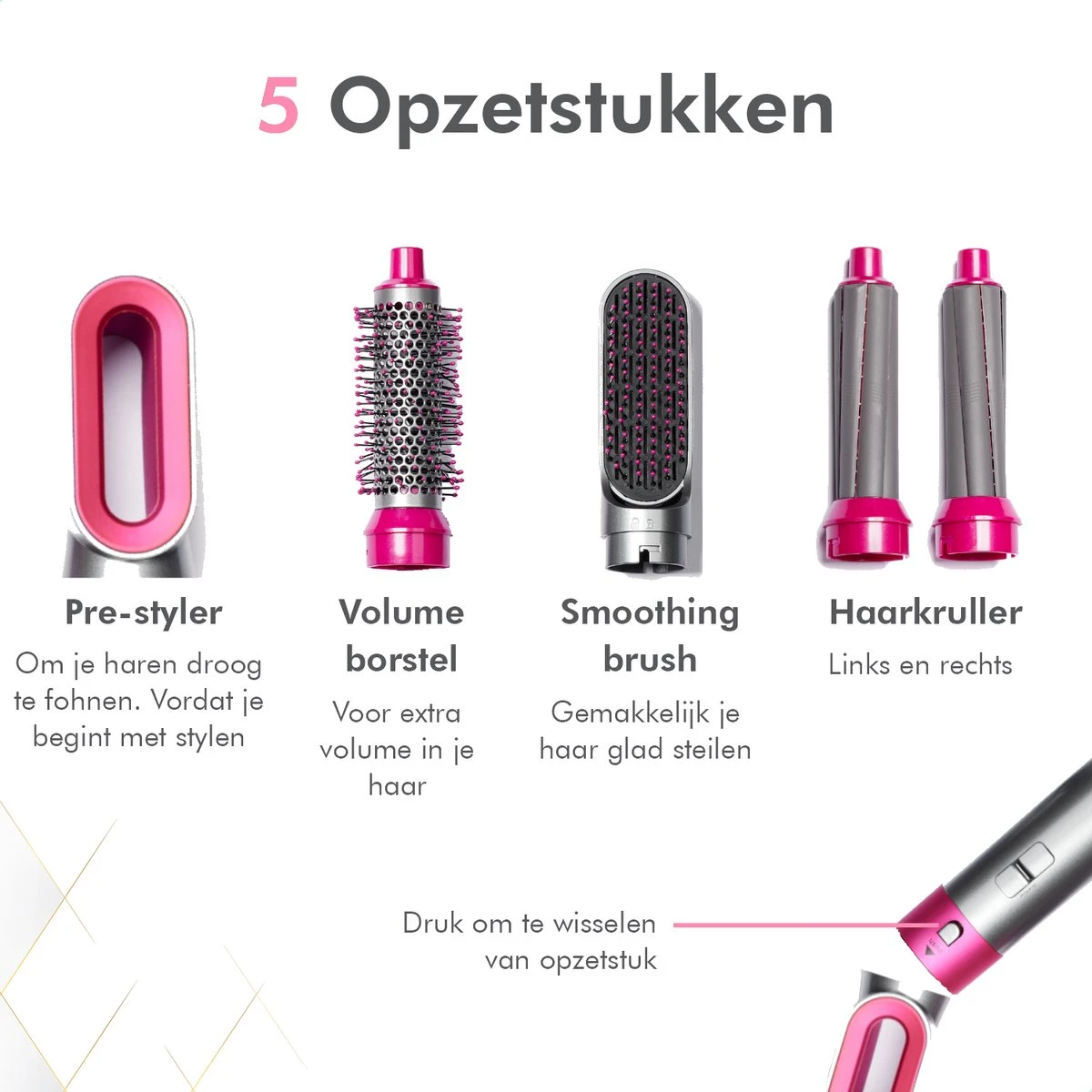 Dryze Airstyler Grey/pink Edition - Inclusief Leren Opbergdoos - Krultang - Föhn - Airwrap - Föhnborstel En Stijltang In 1 6 Dryze Airstyler Grey/pink Edition - Inclusief Leren Opbergdoos - Krultang - Föhn - Airwrap - Föhnborstel En Stijltang In 1 - Afbeelding 4