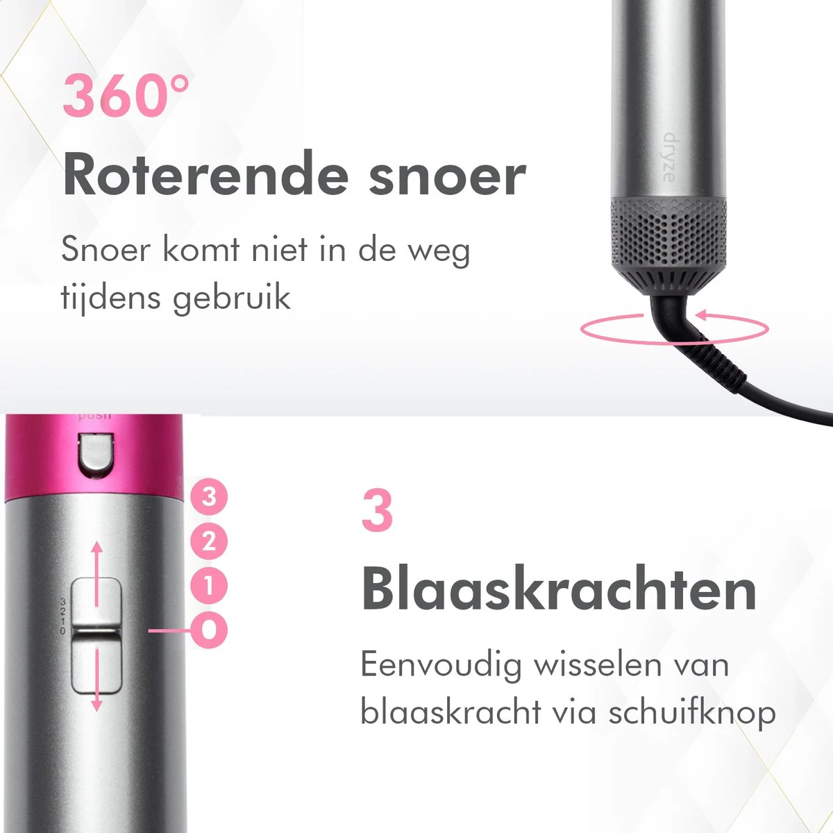Dryze Airstyler Grey/pink Edition - Inclusief Leren Opbergdoos - Krultang - Föhn - Airwrap - Föhnborstel En Stijltang In 1 7 Dryze Airstyler Grey/pink Edition - Inclusief Leren Opbergdoos - Krultang - Föhn - Airwrap - Föhnborstel En Stijltang In 1 - Afbeelding 5
