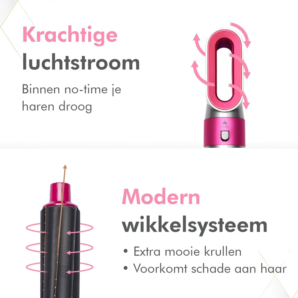 Dryze Airstyler Grey/pink Edition - Inclusief Leren Opbergdoos - Krultang - Föhn - Airwrap - Föhnborstel En Stijltang In 1 8 Dryze Airstyler Grey/pink Edition - Inclusief Leren Opbergdoos - Krultang - Föhn - Airwrap - Föhnborstel En Stijltang In 1 - Afbeelding 6