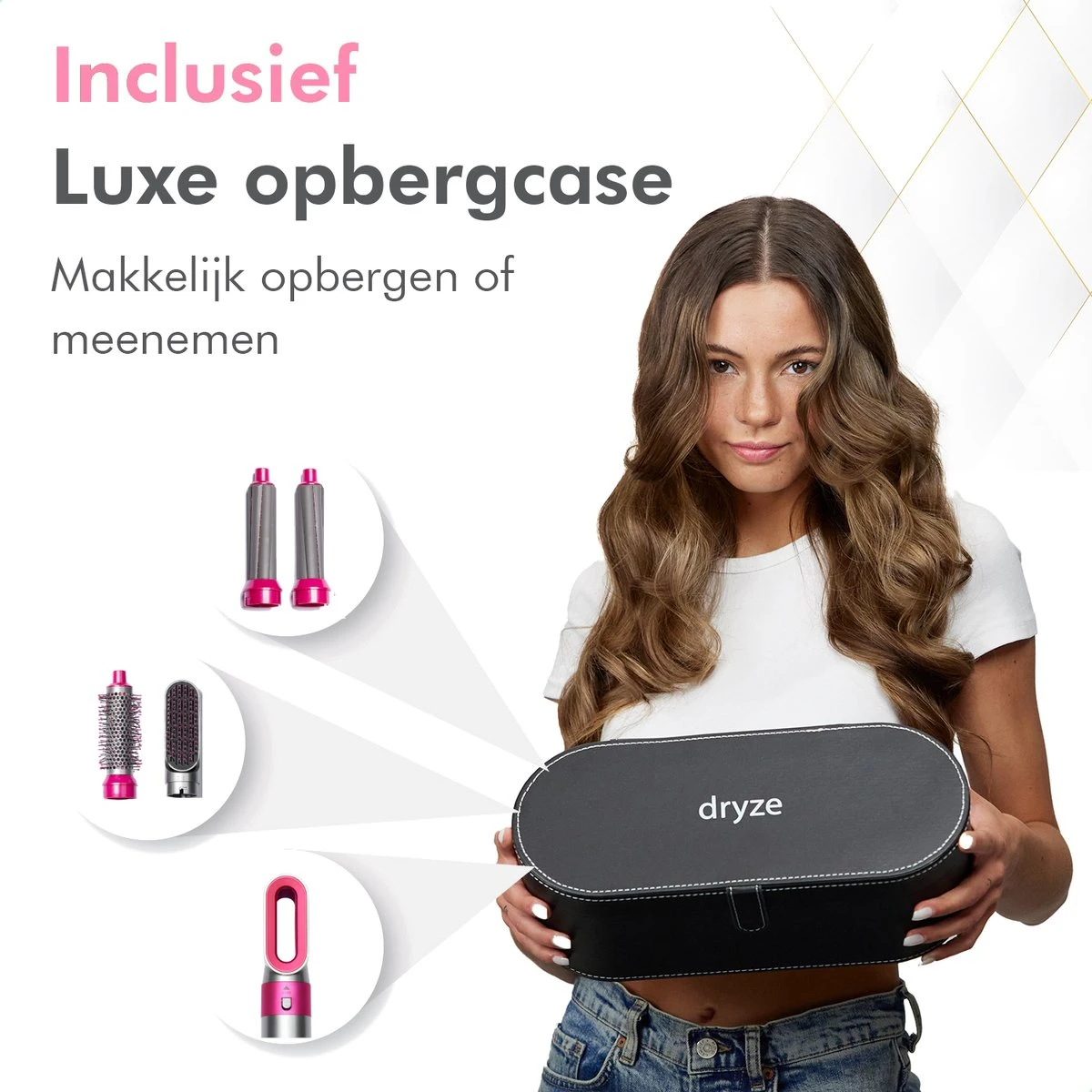 Dryze Airstyler Grey/pink Edition - Inclusief Leren Opbergdoos - Krultang - Föhn - Airwrap - Föhnborstel En Stijltang In 1 9 Dryze Airstyler Grey/pink Edition - Inclusief Leren Opbergdoos - Krultang - Föhn - Airwrap - Föhnborstel En Stijltang In 1 - Afbeelding 7