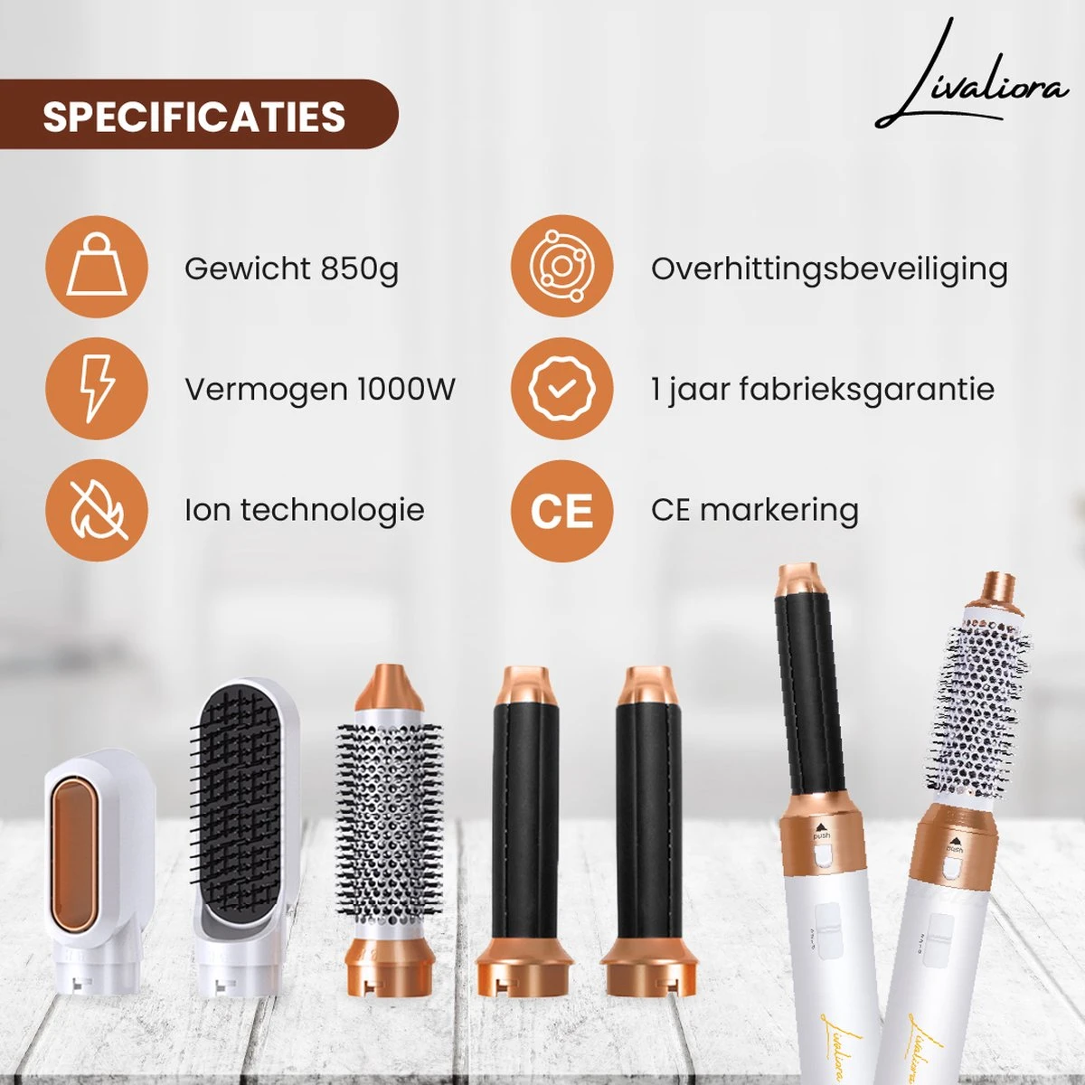 Livaliora 5-in-1 Föhnborstel - Multistyler - Lang/Kort/Stijl/Krullen - 1000W - Wit/Goud - Nieuwste Versie 7 Livaliora 5-in-1 Föhnborstel - Multistyler - Lang/Kort/Stijl/Krullen - 1000W - Wit/Goud - Nieuwste Versie - Afbeelding 5
