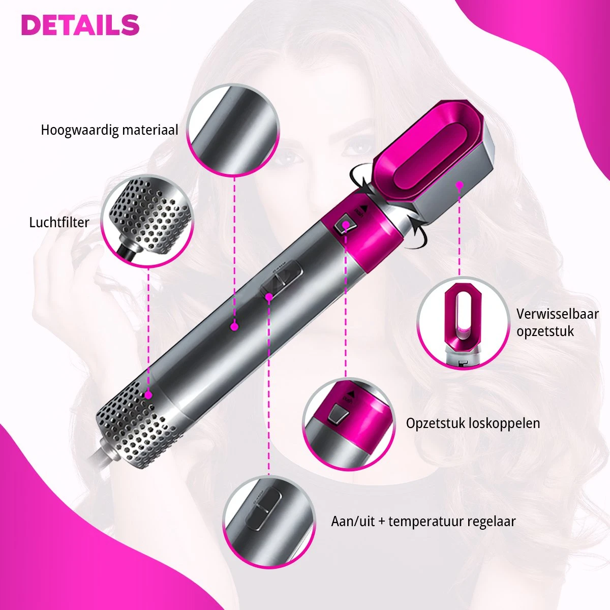 Airwrap Krultang - Krultang 5 In 1 - Föhnborstel - 5 In 1 Multi Styler - Haardroger Met Borstel - Zwart 4 Airwrap Krultang - Krultang 5 In 1 - Föhnborstel - 5 In 1 Multi Styler - Haardroger Met Borstel - Zwart - Afbeelding 2