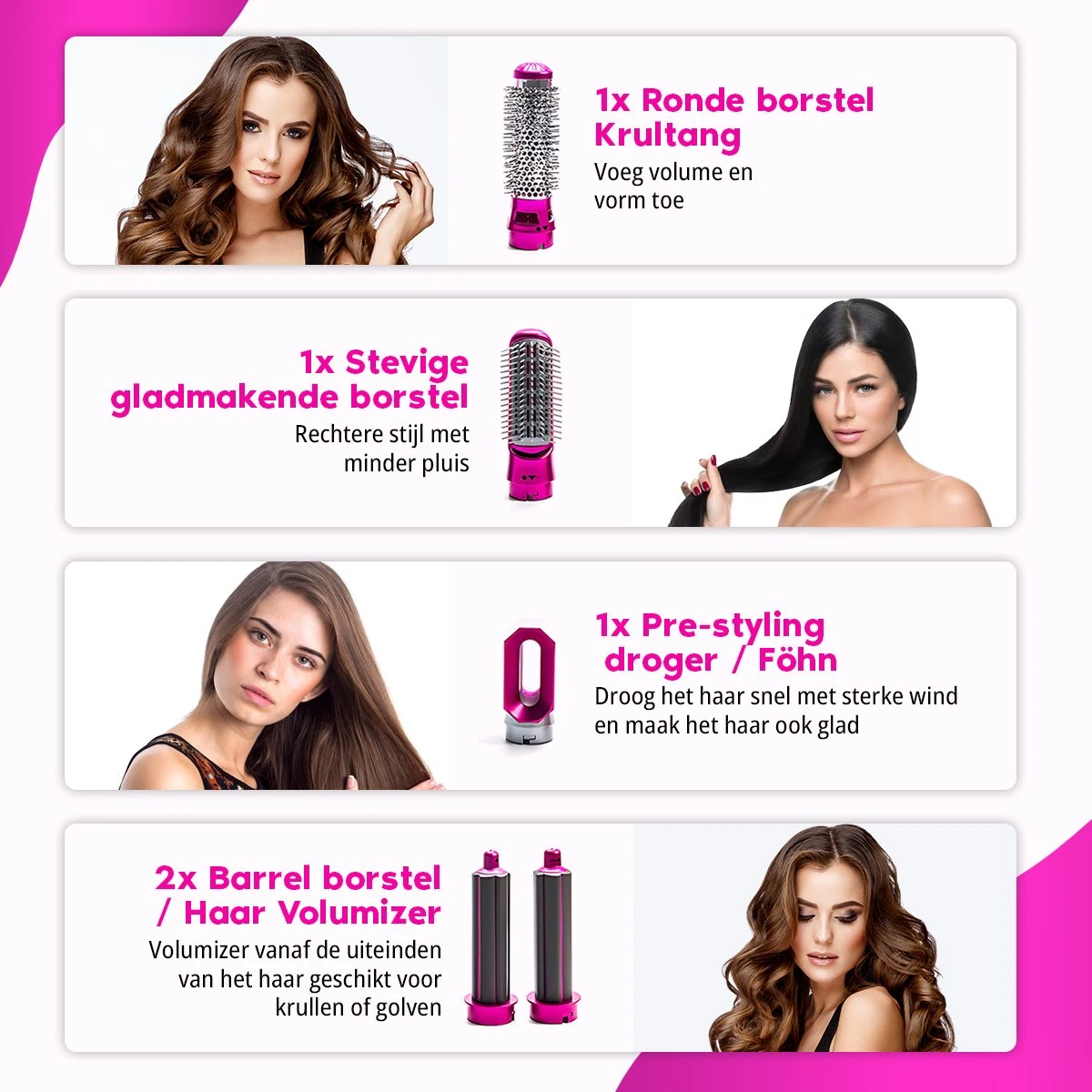 Airwrap Krultang - Krultang 5 In 1 - Föhnborstel - 5 In 1 Multi Styler - Haardroger Met Borstel - Zwart 7 Airwrap Krultang - Krultang 5 In 1 - Föhnborstel - 5 In 1 Multi Styler - Haardroger Met Borstel - Zwart - Afbeelding 5