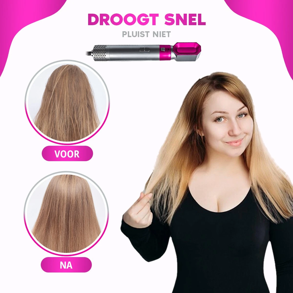 Airwrap Krultang - Krultang 5 In 1 - Föhnborstel - 5 In 1 Multi Styler - Haardroger Met Borstel - Zwart 11 Airwrap Krultang - Krultang 5 In 1 - Föhnborstel - 5 In 1 Multi Styler - Haardroger Met Borstel - Zwart - Afbeelding 9